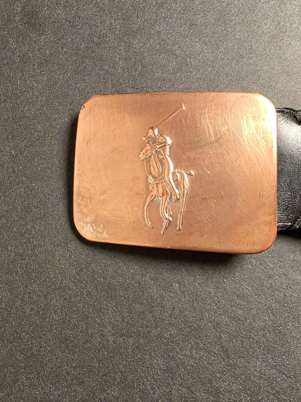Polo by Ralph Lauren Black Leather Belt with Copper Polo Buckle